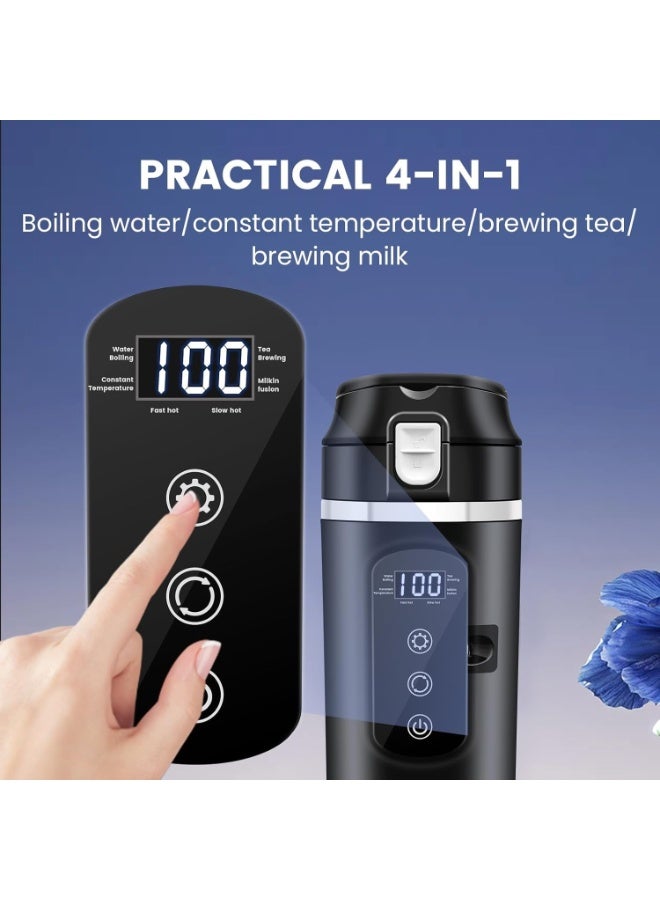 Car Portable Electric Kettle,12V/24V 500ml Fast Heating Water Cup,Stainless Steel Travel Cup,Leak-Proof Kettle with Temperature Control,Camping Heated Thermos Coffee Mug,Black - Image 3